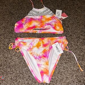 Hobie Girls' Halter Top and Side Tie Bikini Bottom Set NWT